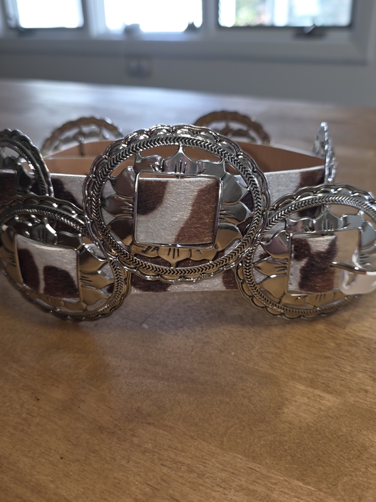 Haute Hippie Accessories - Haute Hippie Silver-Tone Western Concho Belt with Cowhide Accents